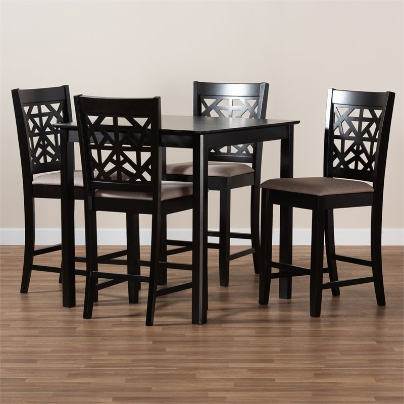 Baxton Studio Devon Sand Upholstered Espresso Finished Wood 5-Piece Pub Set
