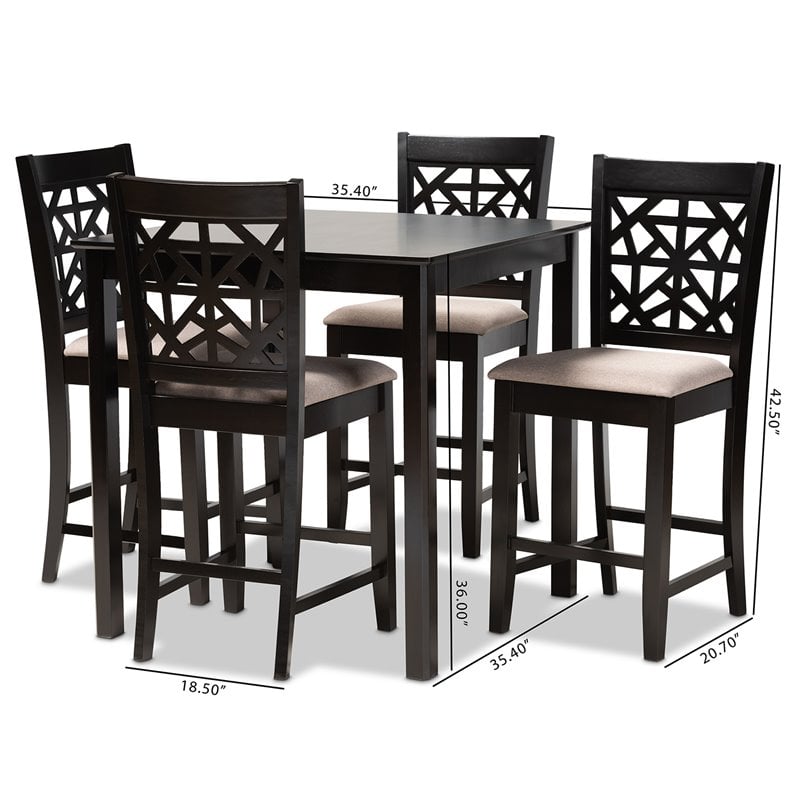 Baxton Studio Devon Sand Upholstered Espresso Finished Wood 5-Piece Pub Set