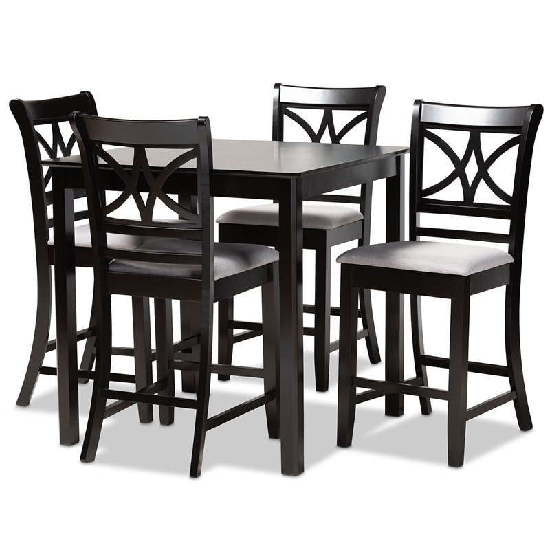 Baxton Studio Chandler Gray Upholstered Espresso Finished Wood 5-Piece Pub Set