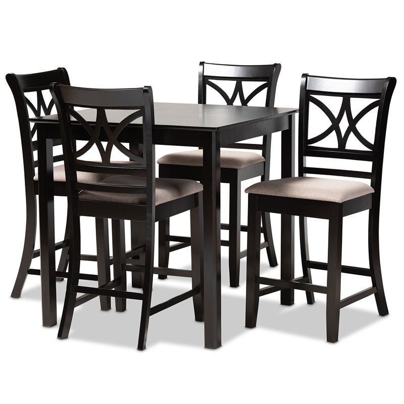 Baxton Studio Chandler Sand Upholstered Espresso Finished Wood 5-Piece Pub Set