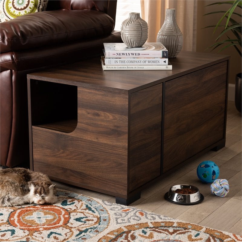 Baxton Studio Connor Walnut Brown Finished 2Door Cat Litter Box Cover