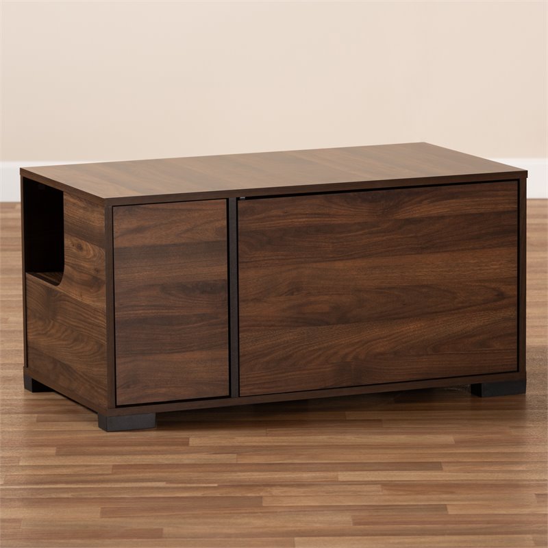 Baxton Studio Connor Walnut Brown Finished 2-Door Cat Litter Box Cover House