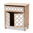 Baxton Studio Leah Oak Brown Finished Wood and Mirrored 1-Drawer Storage Cabinet