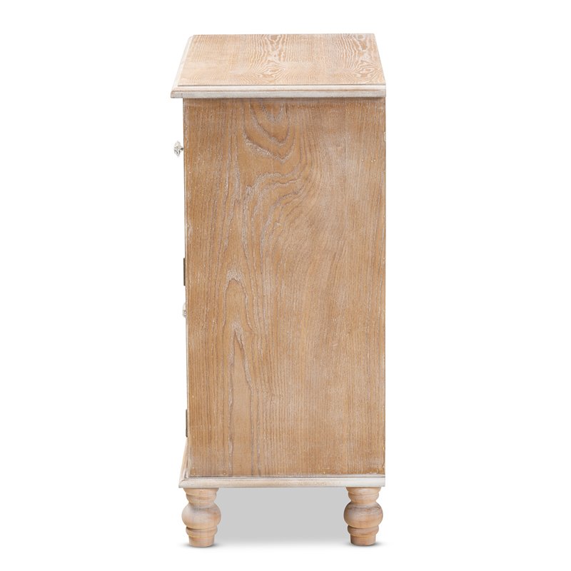 Baxton Studio Leah Oak Brown Finished Wood and Mirrored 1-Drawer Storage Cabinet