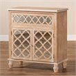 Baxton Studio Leah Oak Brown Finished Wood and Mirrored 1-Drawer Storage Cabinet