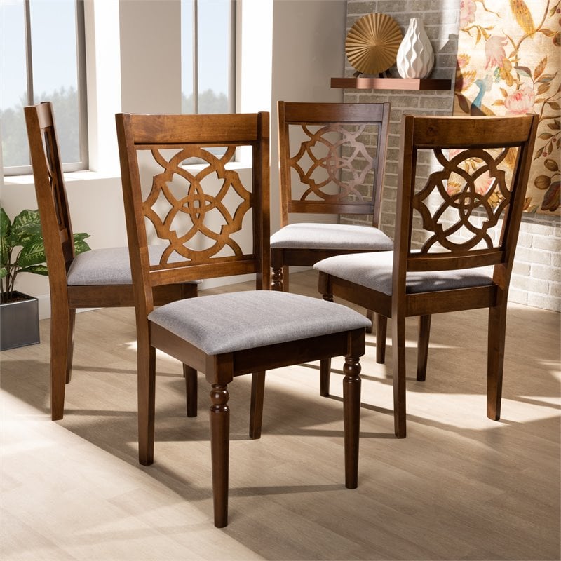 Baxton Studio Lylah Gray Upholstered Walnut Wood 4-Piece Dining Chair Set