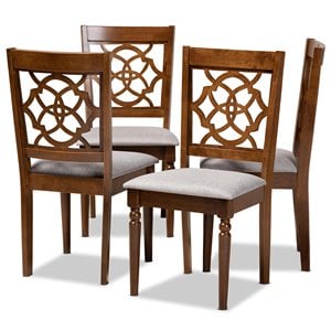 Baxton Studio Lylah Gray Upholstered Walnut Wood 4-Piece Dining Chair Set