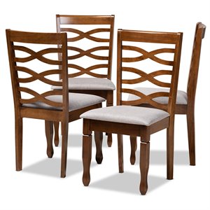 Baxton Studio Elijah Gray Upholstered Walnut Wood 4-Piece Dining Chair Set