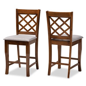 Baxton Studio Aria Gray Upholstered Walnut Wood 2-Piece Pub Chair Set