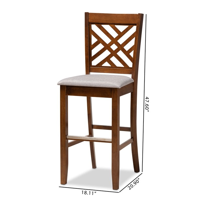 Baxton Studio Jason Gray Upholstered Walnut Finished Wood 2-Piece Bar Stool Set