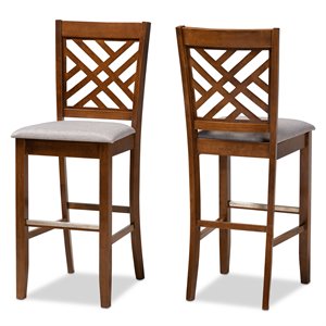Baxton Studio Jason Gray Upholstered Walnut Finished Wood 2-Piece Bar Stool Set