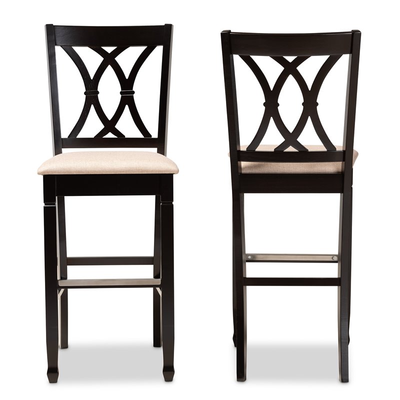 Baxton Studio Calista Brown Upholstered Espresso Wood 2-Piece Bar Stool Set