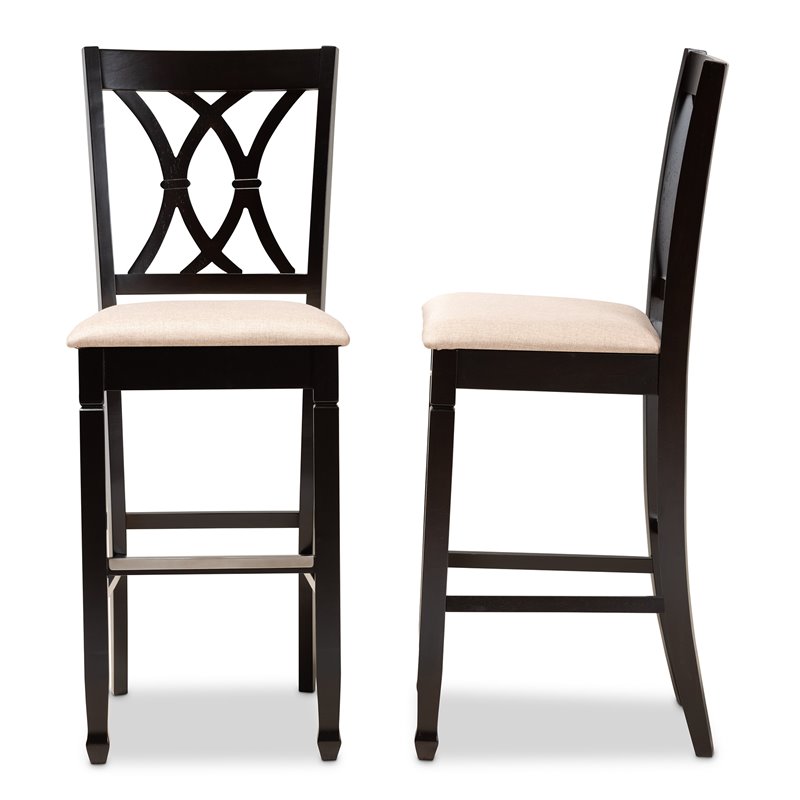 Baxton Studio Calista Brown Upholstered Espresso Wood 2-Piece Bar Stool Set