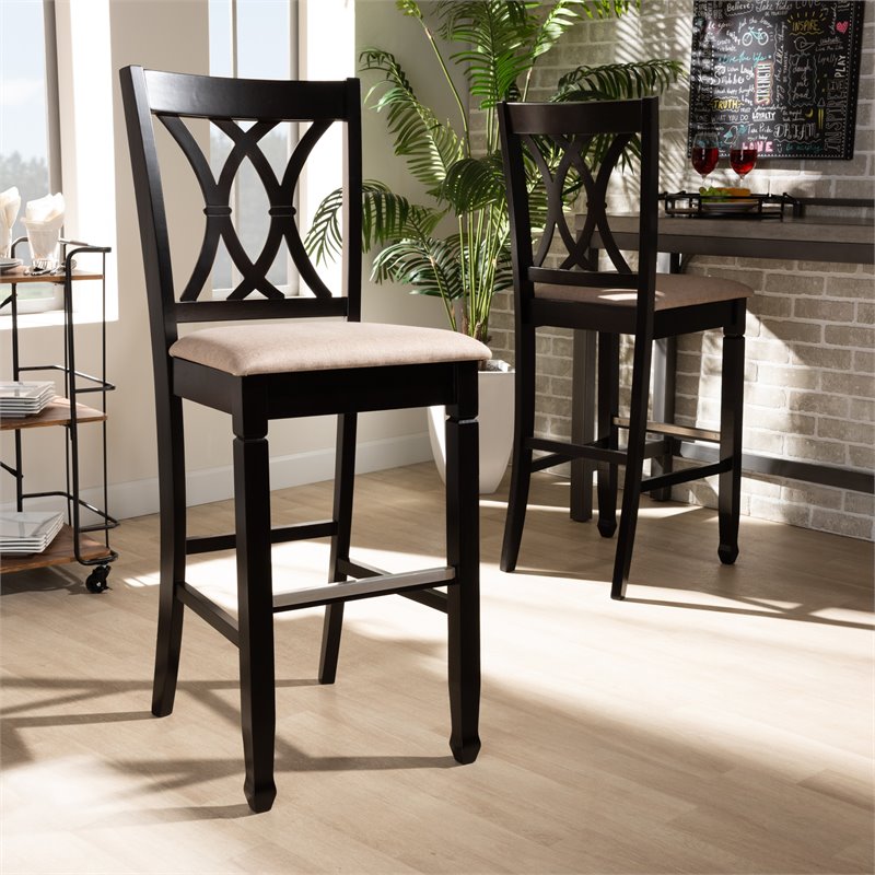 Baxton Studio Calista Brown Upholstered Espresso Wood 2-Piece Bar Stool Set