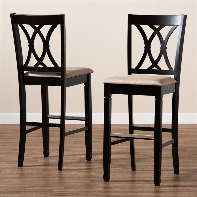 Baxton Studio Calista Brown Upholstered Espresso Wood 2-Piece Bar Stool Set