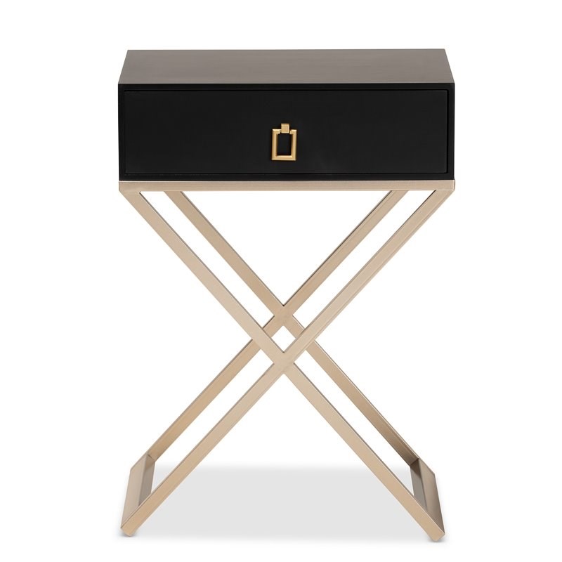 Baxton Studio Patricia Black Wood and Powder Brass Metal 1-Drawer End Table