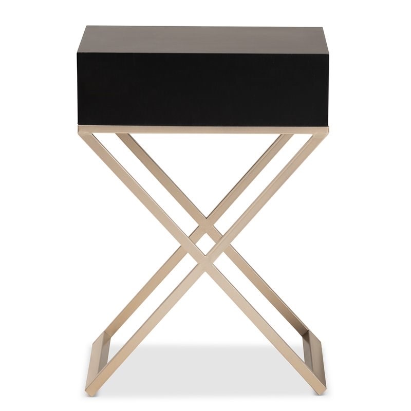Baxton Studio Patricia Black Wood and Powder Brass Metal 1-Drawer End Table