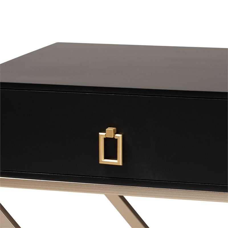 Baxton Studio Patricia Black Wood and Powder Brass Metal 1-Drawer End Table
