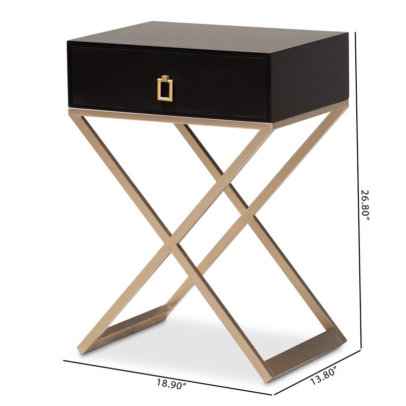 Baxton Studio Patricia Black Wood and Powder Brass Metal 1-Drawer End Table