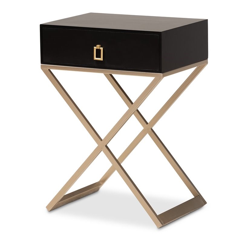 Baxton Studio Patricia Black Wood and Powder Brass Metal 1-Drawer End Table