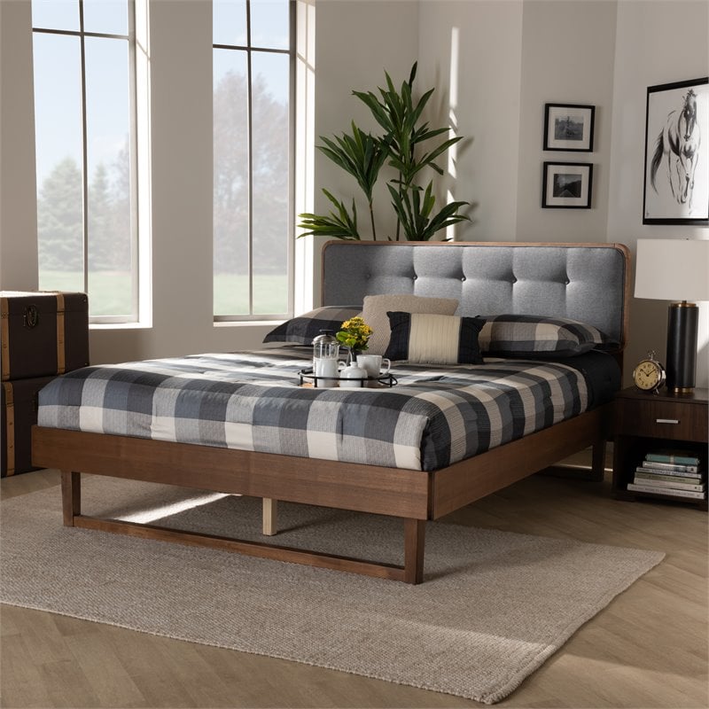 Baxton Studio Natalia Gray Upholstered Wood Queen Size Platform Bed