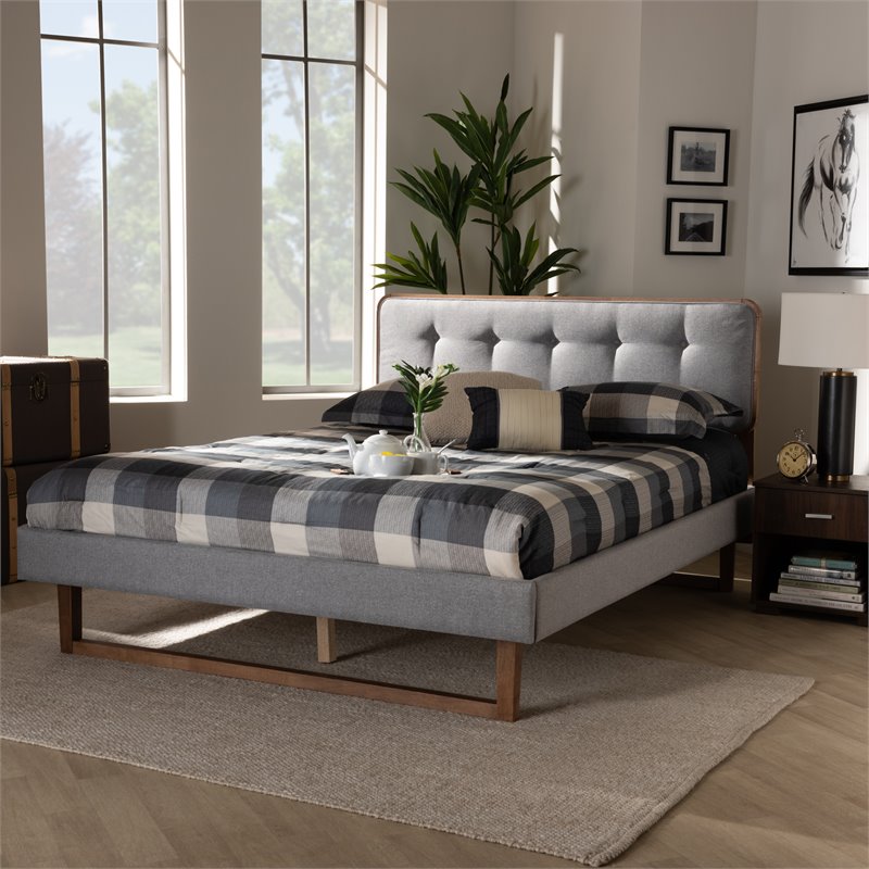 Baxton Studio Sofia Gray Upholstered Wood Queen Size Platform Bed