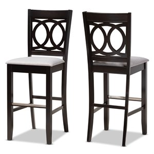 Baxton Studio Carson Gray Upholstered Espresso Wood 2-Piece Bar Stool Set