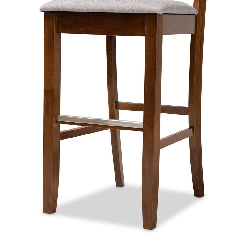 Baxton Studio Carson Gray Upholstered Walnut Finished Wood 2-Piece Bar Stool Set