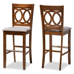 Baxton Studio Carson Gray Upholstered Walnut Finished Wood 2-Piece Bar Stool Set