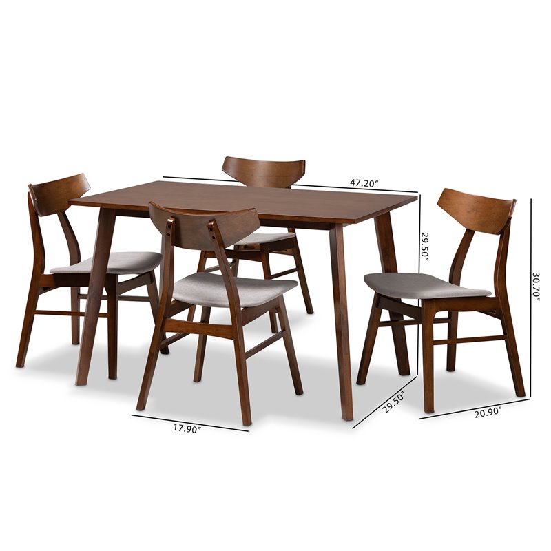 Baxton Studio Lois Gray Upholstered Wood 5-Piece Dining Set