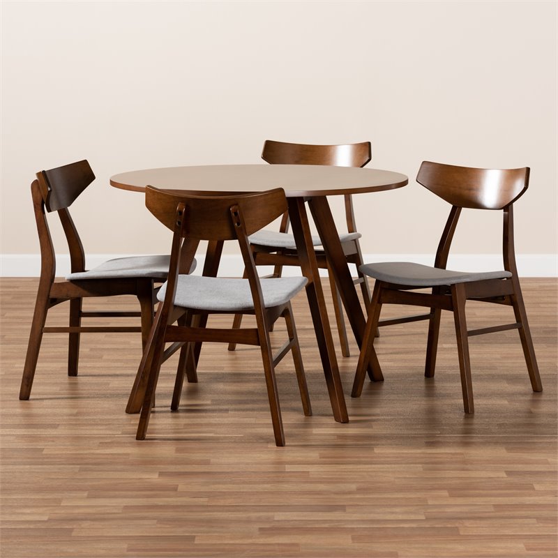 Baxton Studio Timothy Gray Upholstered Walnut Wood 5-Piece Dining Set