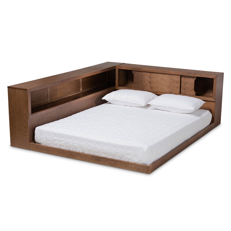 Baxton Studio Erie Walnut Finished Wood Queen Size Platform Storage Bed