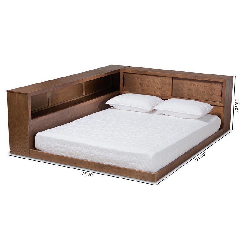 Baxton Studio Erie Walnut Finished Wood Queen Size Platform Storage Bed