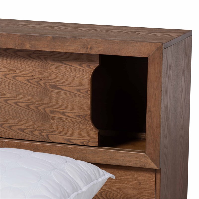 Baxton Studio Erie Walnut Finished Wood Queen Size Platform Storage Bed