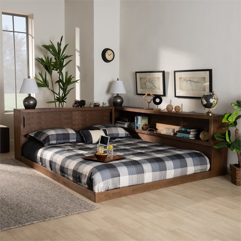 Baxton Studio Erie Walnut Finished Wood Queen Size Platform Storage Bed