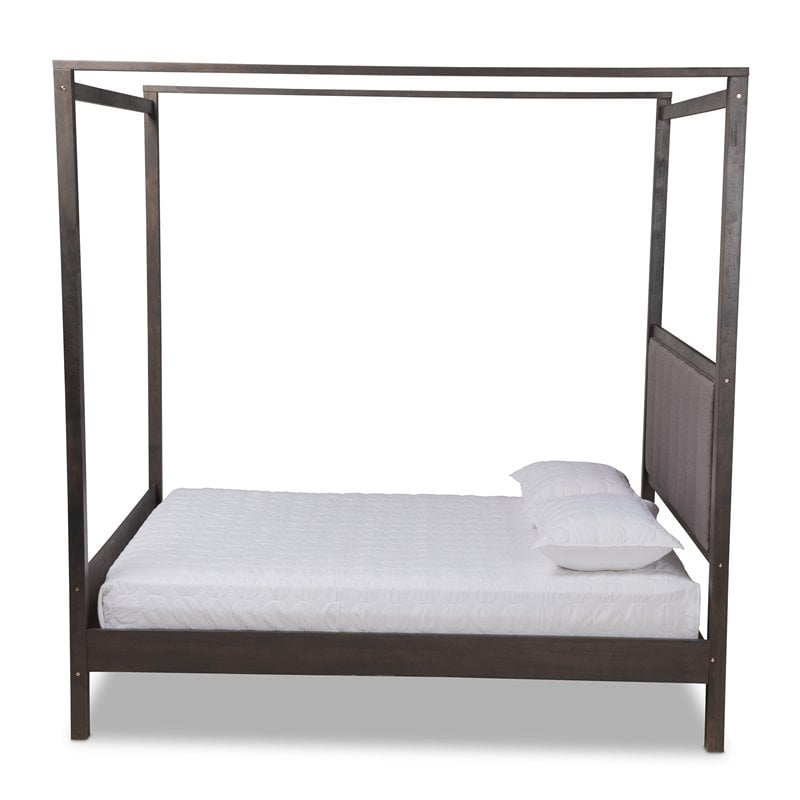 Baxton Studio Natasha Gray and Oak Finished Wood King Platform Canopy Bed