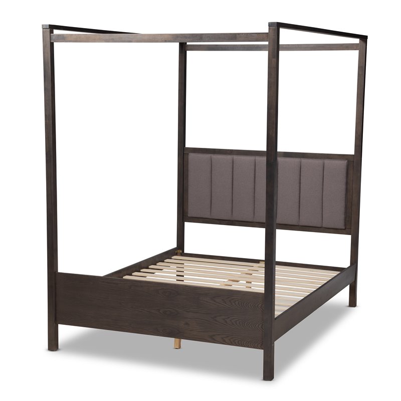 Baxton Studio Natasha Gray and Oak Finished Wood King Platform Canopy Bed