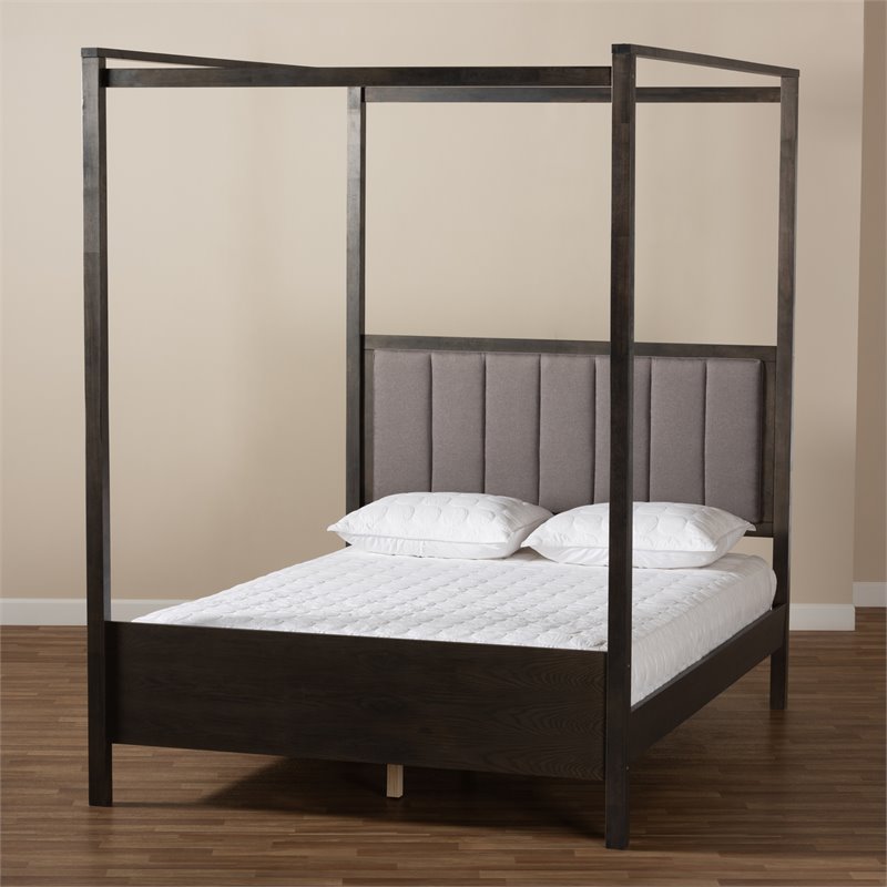 Baxton Studio Natasha Gray and Oak Finished Wood King Platform Canopy Bed