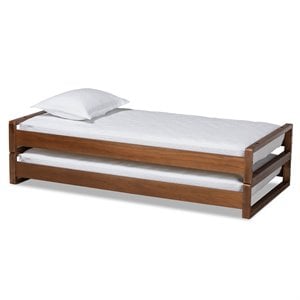 baxton studio klara walnut finished wood expandable twin to king size bed frame