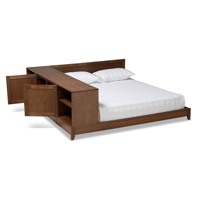 Baxton Studio Kaori Walnut Brown Finished Wood Queen Size Platform Storage Bed
