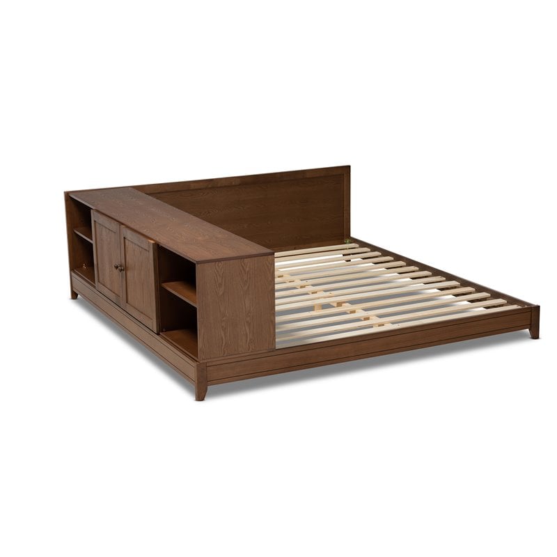 Baxton Studio Kaori Walnut Brown Finished Wood Queen Size Platform Storage Bed