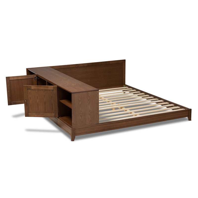 Baxton Studio Kaori Walnut Brown Finished Wood Queen Size Platform Storage Bed