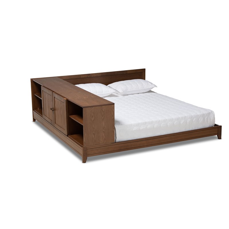 Baxton Studio Kaori Walnut Brown Finished Wood Queen Size Platform Storage Bed