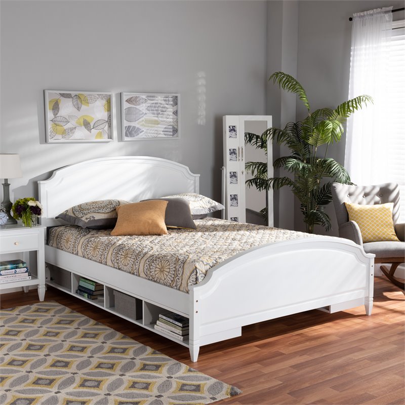 Baxton Studio Elise White Finished Wood Full Size Storage Platform Bed