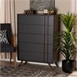 Baxton Studio Naoki Gray and Walnut Finished Wood 5-Drawer Bedroom Chest