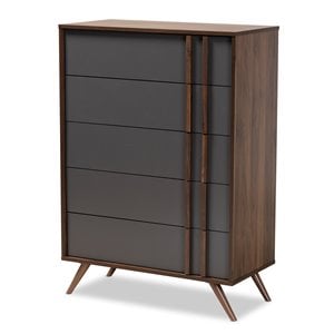 baxton studio naoki gray and walnut finished wood 5-drawer bedroom chest