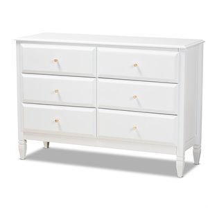 baxton studio naomi white finished wood 6-drawer bedroom dresser
