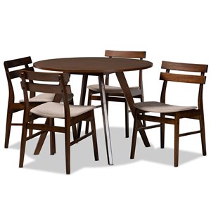Baxton Studio Eiko Light Beige Fabric Upholstered Wood 5-Piece Dining Set