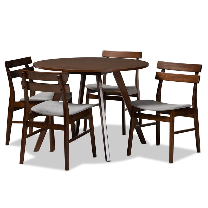 Baxton Studio Eiko Light Gray Fabric Upholstered Wood 5-Piece Dining Set