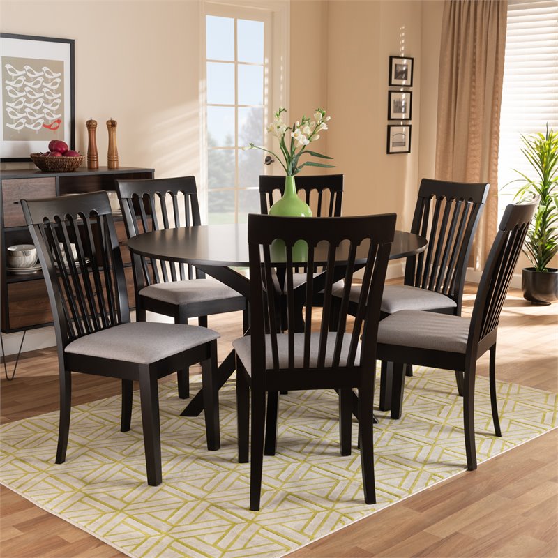 Baxton Studio Lore Gray Fabric Upholstered Wood 7-Piece Dining Set